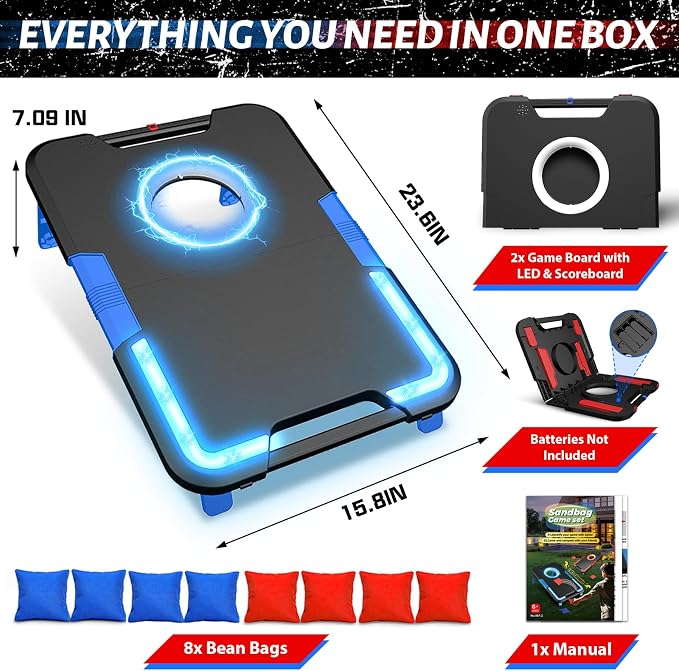LED Cornhole Board Set, Light-Up and Travel Cornhole Boards Games Set, Corn Holes Outdoor Game, Corn Hole Game Set w/ 2 Boards, 8 Beans Bags for Backyard, Beach, Lawn