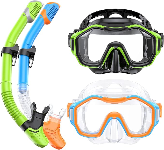 Snorkeling Gear for Adults Kids, Dry-Top Snorkel Set, 180°Panoramic Wide View Diving Mask Breathing Freely Snorkel Mask for Snorkeling Scuba Diving Swimming Travel