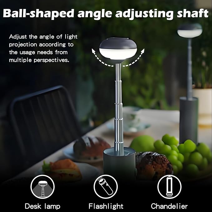 Ultralight Telescopic Camping Lights, Rechargable 5000 mAh Battery Camping Lantarn with Magnetic, IPX65 Waterproof Portable Outdoor Lights for Hiking, Travel, Picnic, Yard (Grey)
