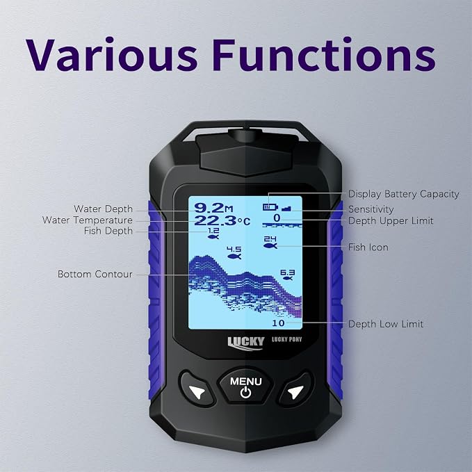 LUCKY Kayak Portable Fish Finder Transducer Handheld LCD Fishing Depth Finders Water Castable Boat Fish Sonar Boat Bank Ice Fishing FF168-T