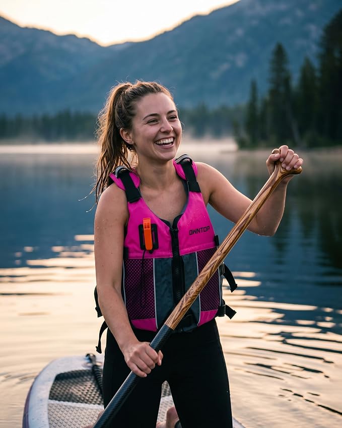 Owntop Swim Jacket Adult Youth | Hydration Pack | Dual Mesh Pockets | Attached Whistle | Ultra-Thin for Freer Movement | Kayak, Boating, Fishing, All Watersports