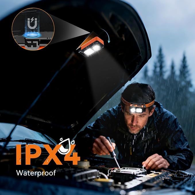AlpsWolf Magnetic Rechargeable Headlamp - LED with Sensor Motion Camping Headlight, Mechanic Flashlight for Garage/Workshop/Vehicle Maintenance