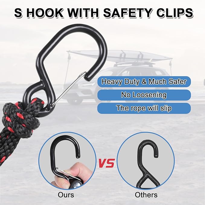 2PCS Kayak Rope Tie Down Ratchet Straps 3/8" ×12' Bow and Stern Tie Down Kayak with Safety S Hook Heavy Duty Ratchet Rope Kayaks and Canoe Accessories Black