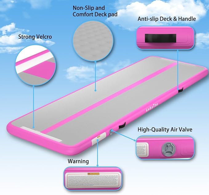 Air Mat Tumble Track 4 inches Thickness Inflatable Gymnastics Mat for Home Use/Training/Cheerleading/Yoga 10/13/16/20ft with Electric Air Pump