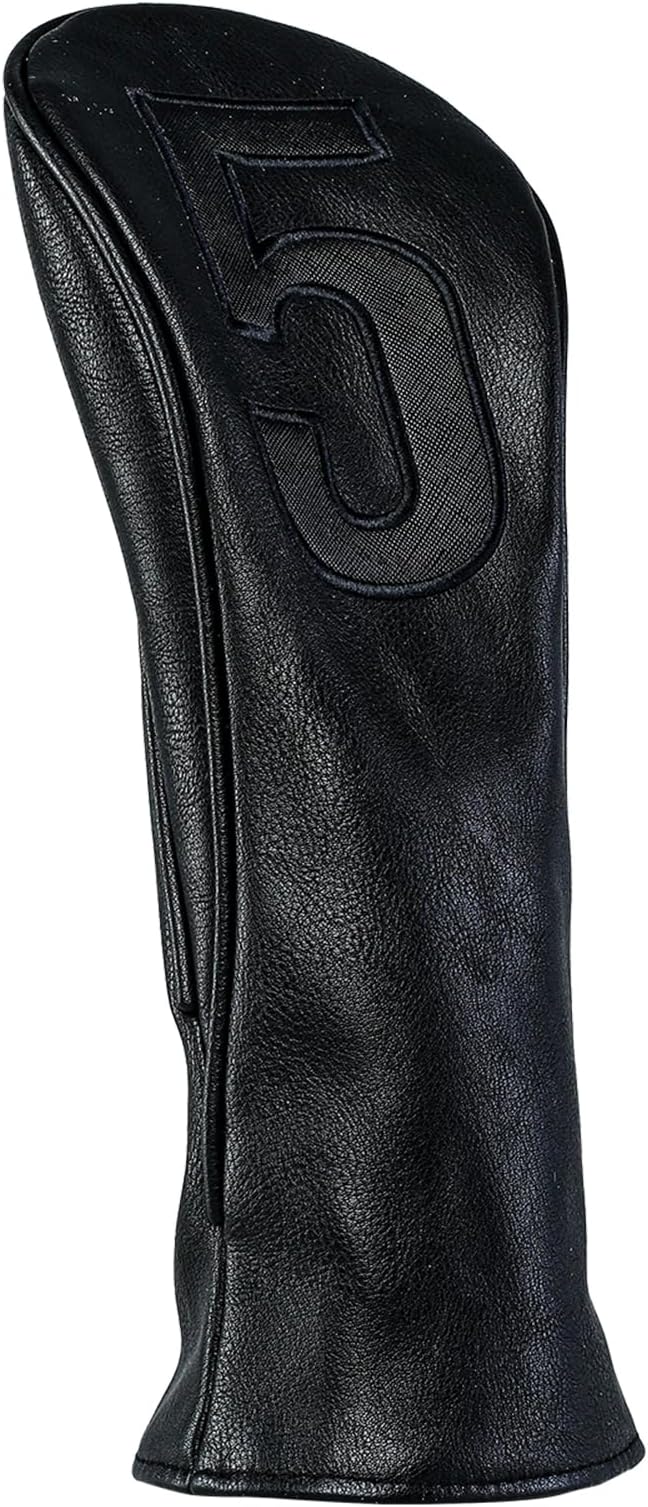 Golf Club Covers – Blackout Leather Driver Headcover, Fairway Wood, 3 Wood, Hybrid, Fits Mallet Blade Putter Head Covers Alignment Stick Cover