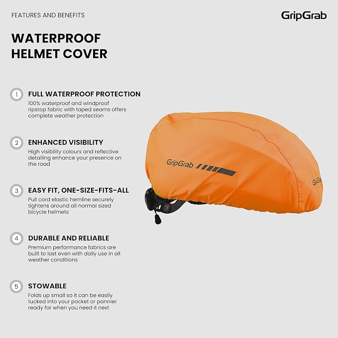 GripGrab Bicycle Helmet Cover Waterproof High Visibility Reflective Cycling Rain Cover Rainproof Windproof Adjustable