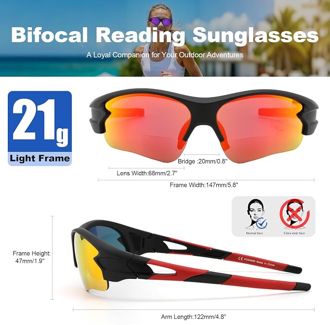 Attractive Bifocal Reading Sunglasses for Women, Durable TR90 Semi Rimless Wrap Around Design Sun Readers, UV400 Near-Far Sun Glass Built in Outdoor Sports/Driving/Finshing, +2.5