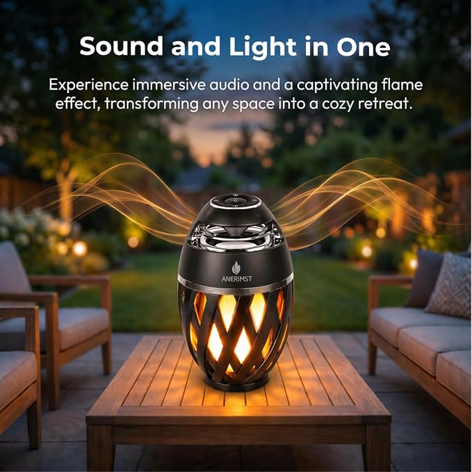 ANERIMST for Dad, Outdoor Bluetooth Speakers with LED Torch Light – Wireless & Waterproof Speaker for Garden, Patio, 360° Sound, 24-Hour Playtime for Men, 2 Pack (Black)