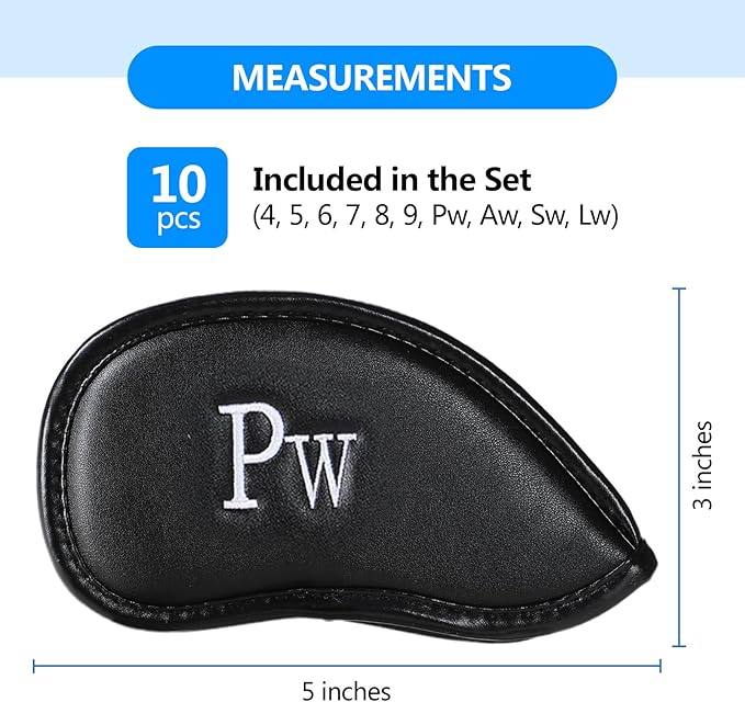 Golf Club Covers Set for Woods & Irons | Waterproof Magnetic Golf Iron Covers | Driver Wood Headcover | Durable Leather Protectors with Double-Sided Embroidery