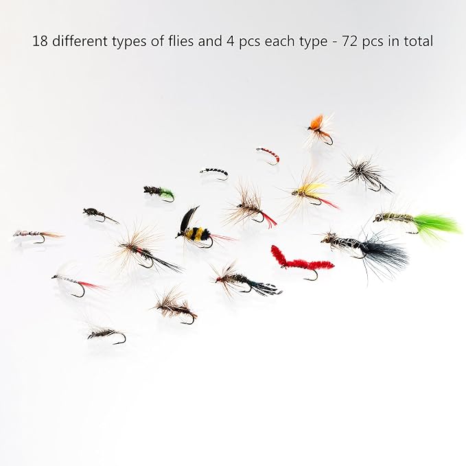 BASSDASH Fly Fishing Flies Kit Fly Assortment Trout Bass Fishing with Fly Box with Dry/Wet Flies, Nymphs, Streamers, Popper