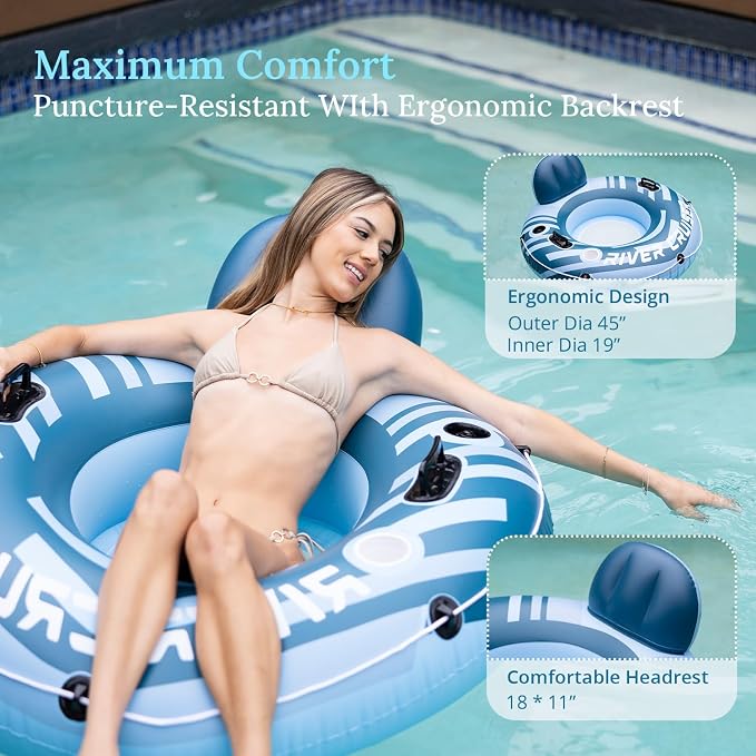 River Tubes for Floating Heavy Duty Inflatable Floating Lounger Premium River Water Rafts Pool Float with Cup Holder Above Lake for Adults