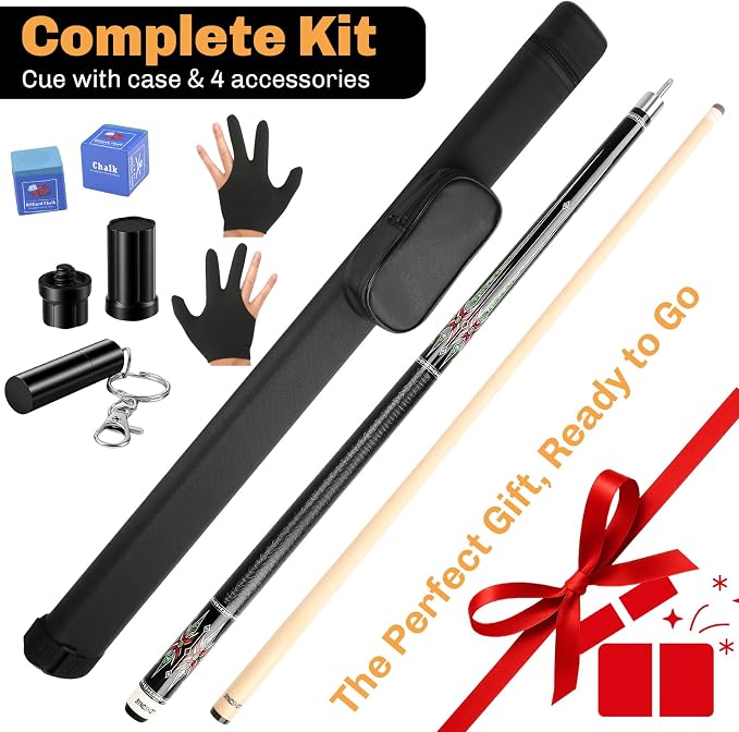 Professional Pool Cue Stick with Hard Case, 58" Canadian Maple Billiard Cue & 12.5mm Multi-Layer Rainbow Tip, Pool Cue Set with 3 Accessories, 19/20/21oz Billiard Stick (Selectable)