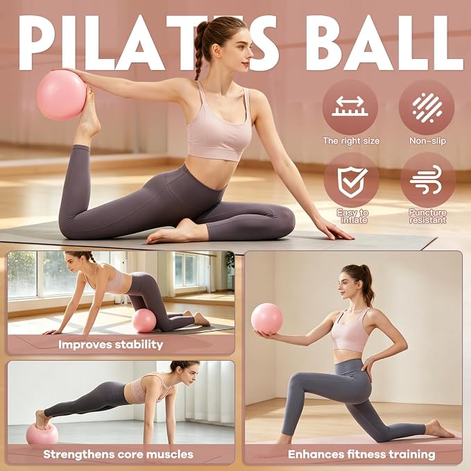 kornsurte Pilates Kit, 19PCS Pilates Equipment for Women, Pilates Ring and Ball Set, Resistance Bands, Ankle Weights, Pilates Starter Set for Home Workout, Core Strength & Flexibility