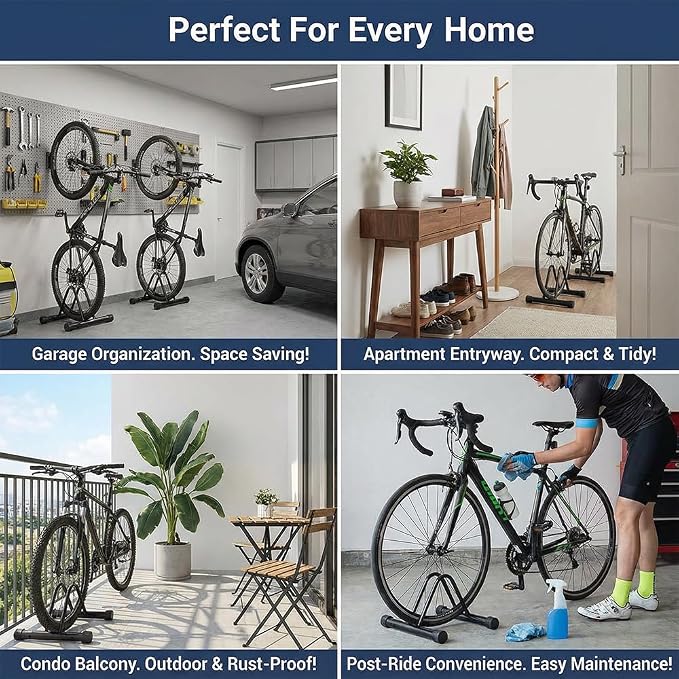 Heavy-Duty Bicycle Parking Stand – Floor & Wall Mounted Rack for Mountain, Road, and Kids Bikes – Rustproof Carbon Steel Frame with Non-Slip Base