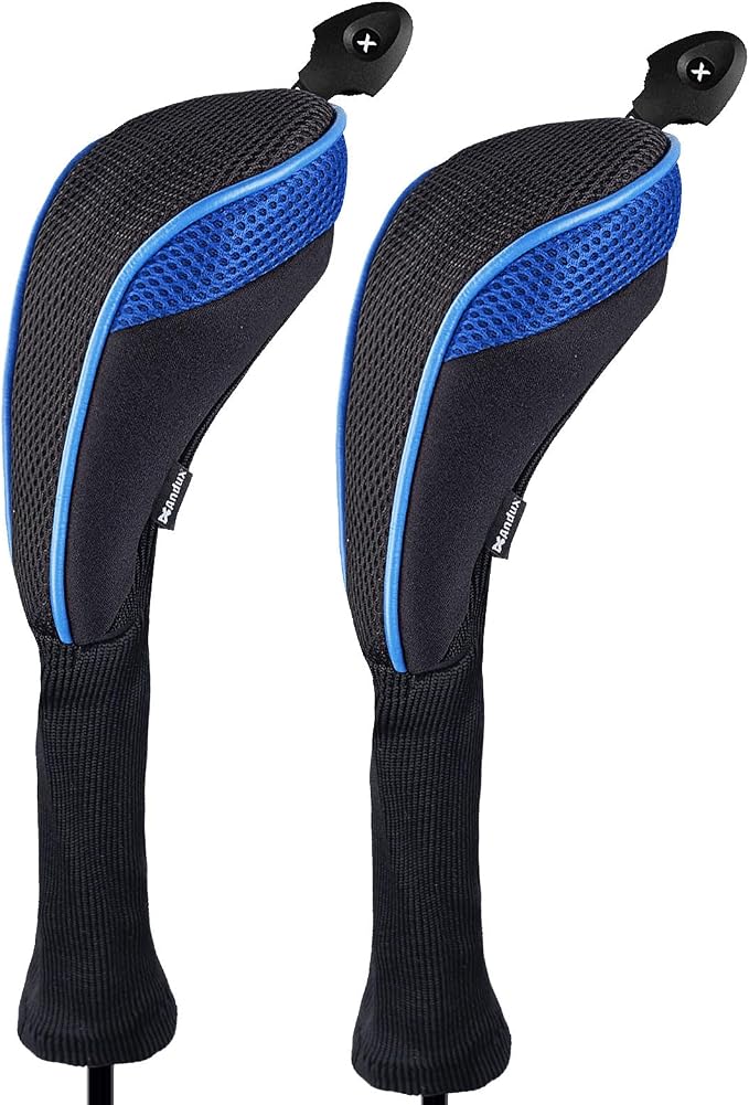 Andux 2 Pack Long Neck Golf Hybrid Club Head Covers Dial No. Tag CTMT-01 | Mesh Breathable material | all the Same Size | Coloured Piping | Pull-On Closure