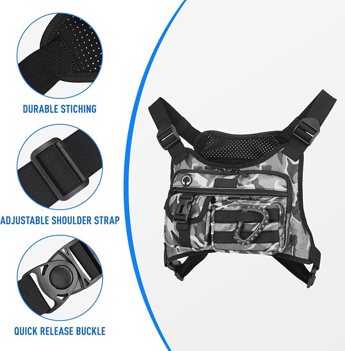 DEYACE Chest Bag For Men, Tactical Inspired Sports Utility Chest Pack, EDC Pouch Bag With Built-In Phone Holder for Workouts, Running, Cycling, Grey