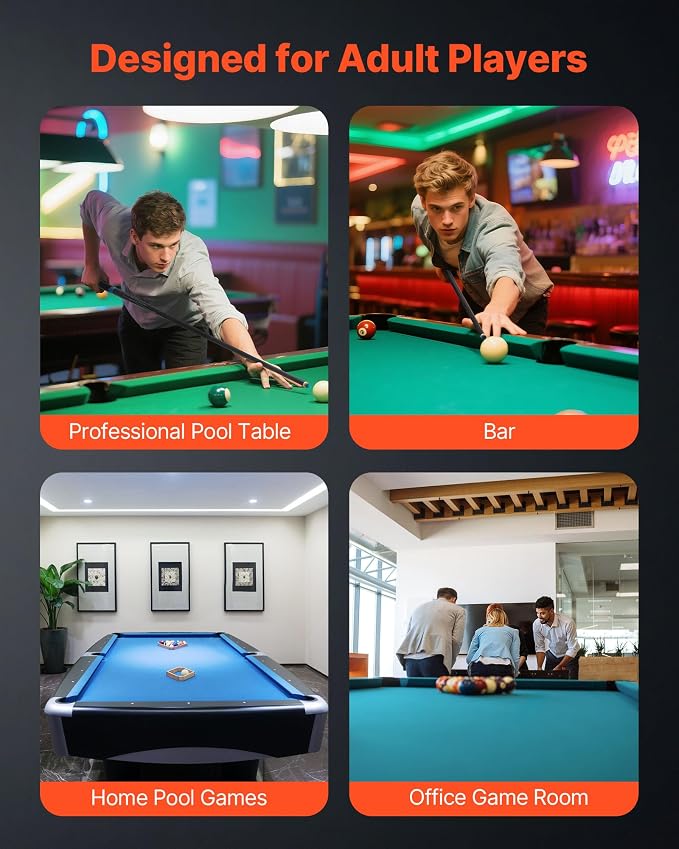 VEVOR Pool Cue, Pool Stick, 58 inch Billiard Pools Cue Stick with Multi-Layer Tip & ABS Connection Ring, Cues Sticks for Professional Pool Table, Bar, Home, Office