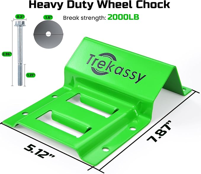 Trekassy Wheel Chock Tie-Down Kit with Rubber Blocks, (4,500lb Break Strength) Heavy Duty E Track Trailer Tire Straps for ATV, UTV, Lawn Mower- 2 Pack