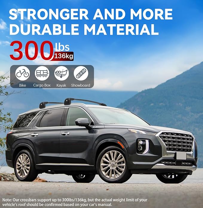 300lbs Roof Rack Cross Bars Compatible with Hyundai Palisade 2019-2025 SE SEL XRT Limited Calligraphy with Lock, Aluminum Cross Bar for Rooftop Cargo Luggage Kayak Canoe Bike Snowboard