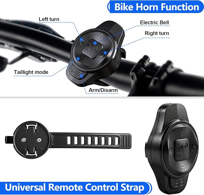 NineLeaf Bike Turn Signals, Turn Signal Kit for Ebike, Bike Turn Signals Front and Rear Auto On/Off Electric Bell Automatic Brake Light Remote Control Rear Light USB Rechargeable IP65 Waterproof