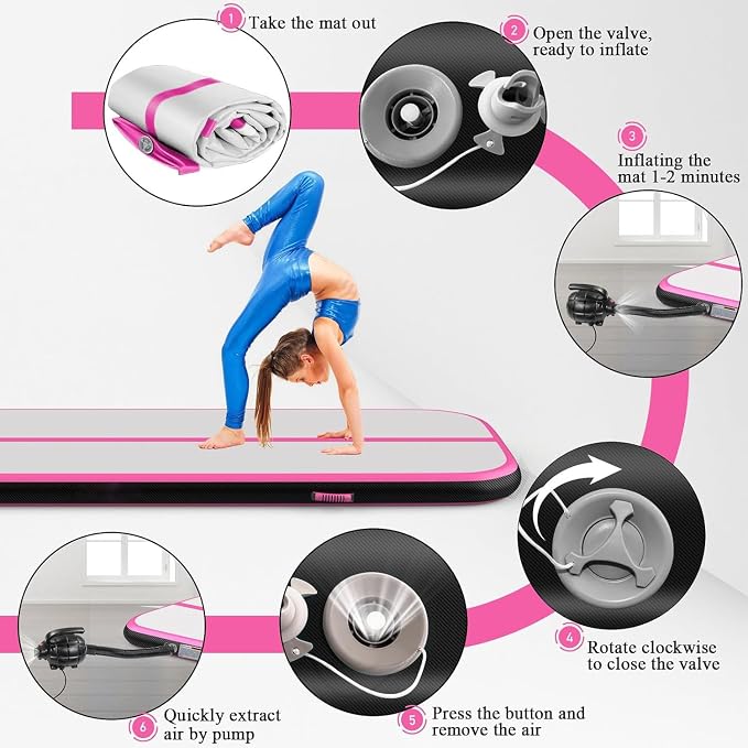 Estgora Gymnastics Mat for Tumbling Tumble Track, Thick Inflatable Gymnastic Training Equipment For kids At Home Gym Cheerleading with Electric Pump