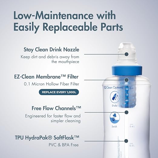 Katadyn BeFree Collapsible Water Filter Bottle 0.6L for Hiking, Trail Running & Backpacking | Ultralight 59g Squeeze Filter Removes Bacteria, Protozoa & Sediment, BPA-Free, EZ-Clean Membrane