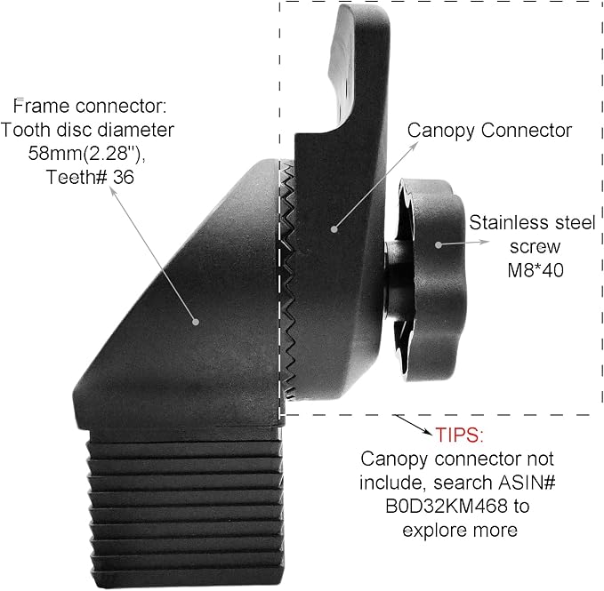Frame Mounted Connector for Mainstays Oversized Double Zero Gravity Swing, 2.28" Gear with 36 Teeth(1PCS/CTN)