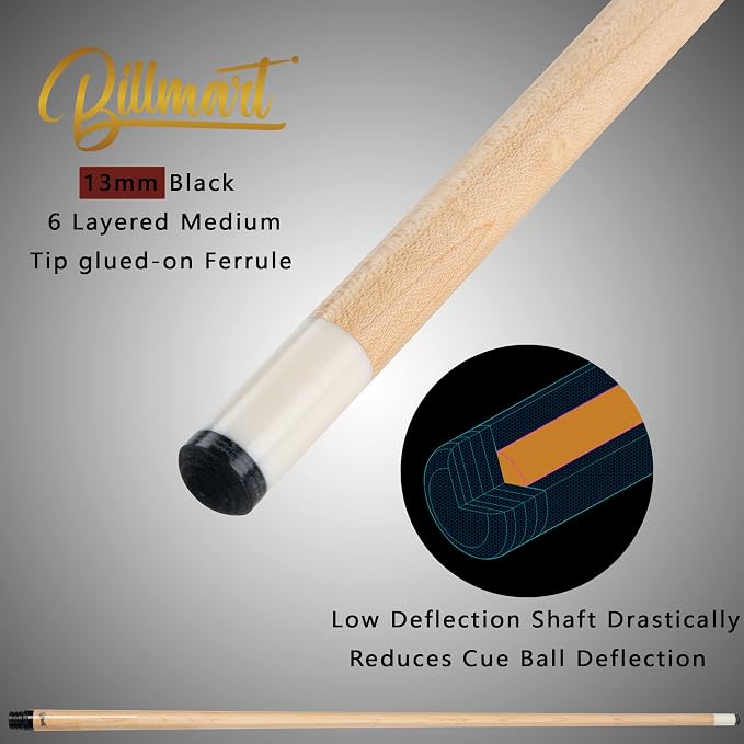 Billmart Pool Cue Stick, Low Deflection Shaft Billiard Cue Sticks with Hard Case, Pool Table Sticks Queue, 19-21 oz Pool Que