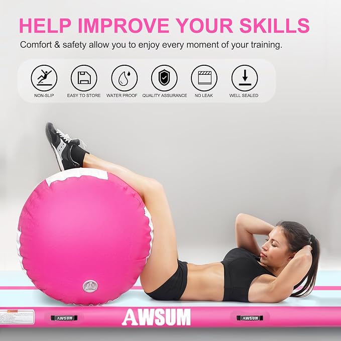 AWSUM Gymnastics Air Barrel, 47.3" x 31.5" Inflatable Tumbling Barrel Backhandspring Training Barrel Air Roller for Back-bend Handstand Cheerleading Yoga Home Gym(No Pump)