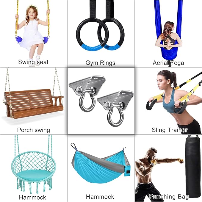 SELEWARE Heavy Duty Swing Hangers Stainless Steel Swing Hooks Ceiling Mount Swing Hardware for Porch Swing Set Hammock Chair Heavy Bag Yoga Silk 2 Pack