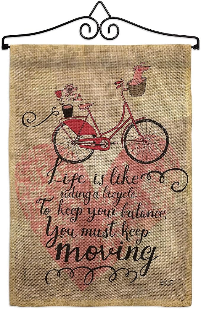 Must Keep Moving Burlap Garden Flag- Set Wall Hanger Sports Cycling Ride Bicycle Bike Velo Entertainment Activity Physical - House Decoration Banner Small Yard Gift Double-Sided Made In USA 13 X 18.5