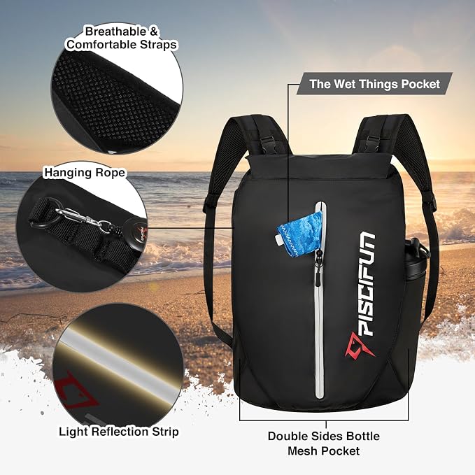 Piscifun Dry Bag Waterproof, Lightweight Dry Backpack Roll-Top Sealed with Waist Pouch and Phone Case Keeps Gear Dry Inside for Kayaking, Boating