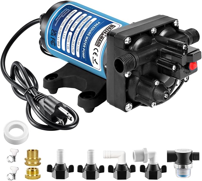 WASSERMANN Water Pressure Pump 115 Volt AC 5.5GPM 60PSI,Water Pump Self Priming Diaphragm Pump with Pressure Switch for Kitchen Bathroom Marine Yacht Garden