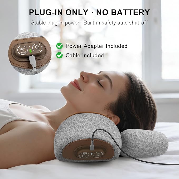 Neck Massager Pillow with Heat- Neck & Shoulder Support with Vibration & Airbag Traction for Pain Relief Deep Tissue, Cervical Hump Corrector Massage Pillow 3D Ergonomic