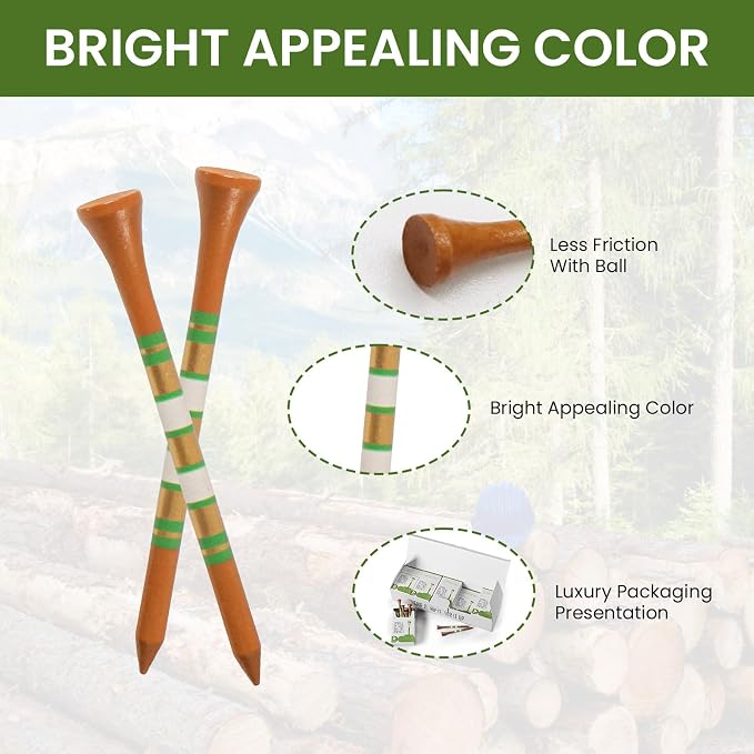 FINGER TEN Premium Bamboo Wood Golf Tees Unique Box Design 18-Pack Per Box Value 18/72/180 Pack, Wooden Tees in 2 3/4" 3 1/4" Durable for Golfers, USA Flag Design Pro Tee Choice