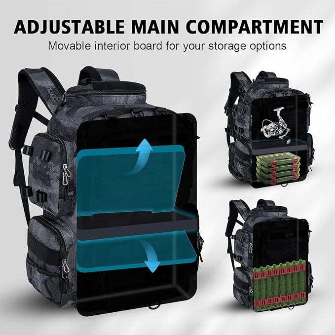 Goture Fishing Backpack with 4 Tackle Boxes,900D Water-Resistant Tackle Backpack with Rod Holders,SBS Zippers,45L Large Tackle Storage Gear Bag with Rain Cover,Bottle Holder for Travel Camping Hiking