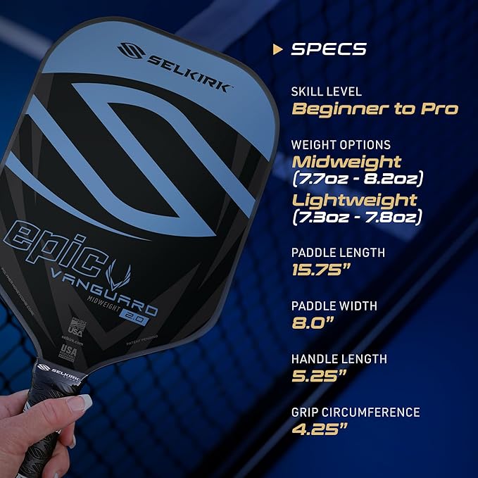 Selkirk Sport Vanguard Hybrid Pickleball Paddle | Carbon Fiber Pickleball Paddle with a Polypropylene X5 Core | Pickleball Rackets