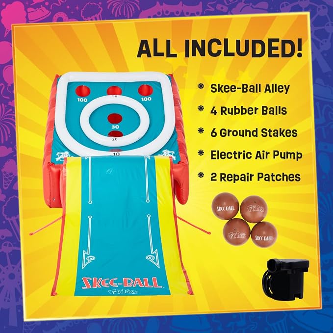 Flybar FunPark Giant Inflatable Skee-Ball Game, 11 Ft Backyard Outdoor Games for Kids & Adults, 4 Balls & Electric Air Pump Included, Yard Games Carnival Game for Family, Indoor Outdoor Party, Ages 6+