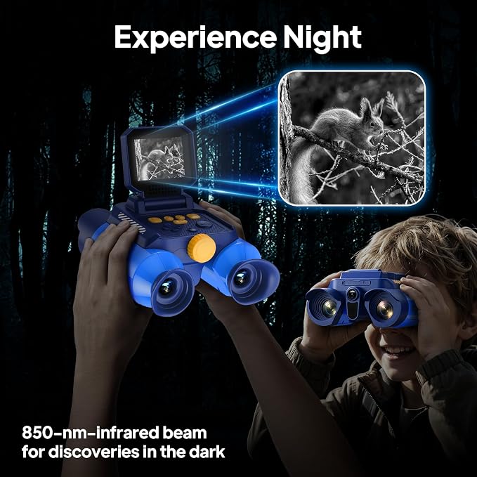 Binoculars for Kids with Night Vision Camera, 10x Optical Magnification Digital Kids Binocular with 2.4" HD Screen & 20 Games, STEM Outdoor Exploration Toys Gifts for Boys Girls Age 4-8-12+(Blue)