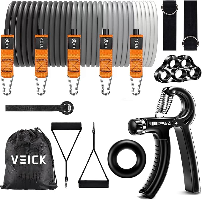 VEICK Resistance Bands Set, 10-150 LBS Stackable Exercise Bands with Handles, Ankle Straps & Door Anchor, Workout Bands for Home Gym, Yoga, Pilates, Physical Therapy for Men Women