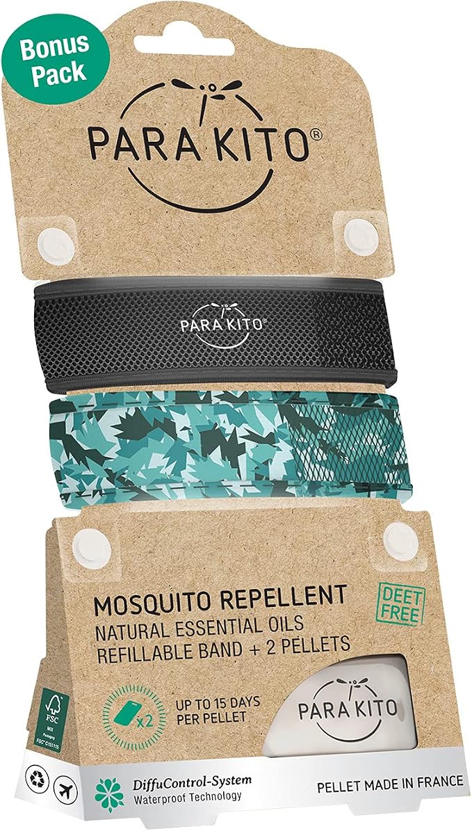 PARA'KITO Mosquito Repellent Bracelets + Refill Pellets Bundle | Peppermint Oil, Essential Oils | Hiking & Camping Accessories | Paraben Free, DEET Free - 2 Wristbands & 2 Refills (Black + Conceal)