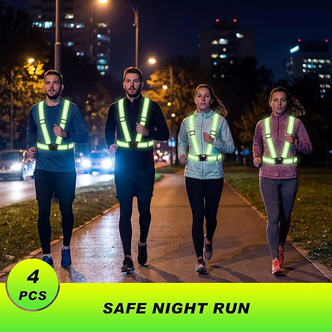 Hercicy 4 Pcs Reflective Vest High Visibility Safety Vests, Adjustable Running Gear Straps Lightweight Reflector for Construction (Green)