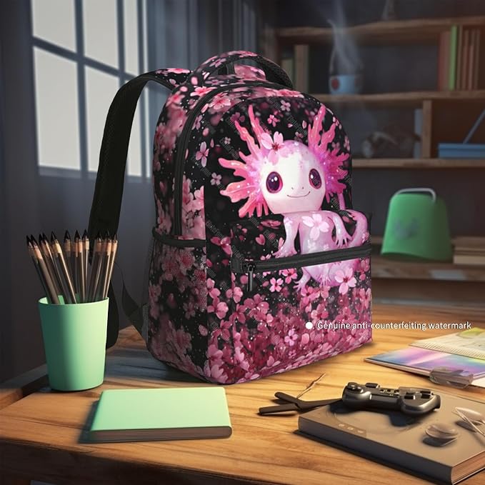 Axolotls Backpack for Girls Cute Axolotls School Backpack For Kids Lightweight Adjustable Elementary Middle School Students Bookbag Travel Back Pack for Children Teens Age 6-18