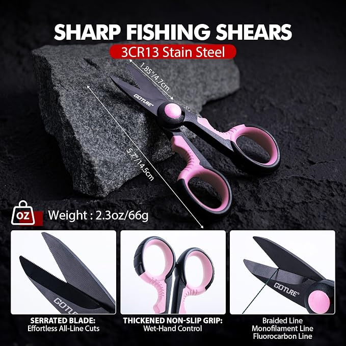 Goture Fishing Tool Kit,Fishing Pliers,Fillet Knife with Sheath,Fish Lip Gripper,Fish Hook Remover,Lanyard,Line Scissors,Sharpener,Stainless Steel Soap,Saltwater Gear Kit,Red/Pink,Gifts for Men/Women