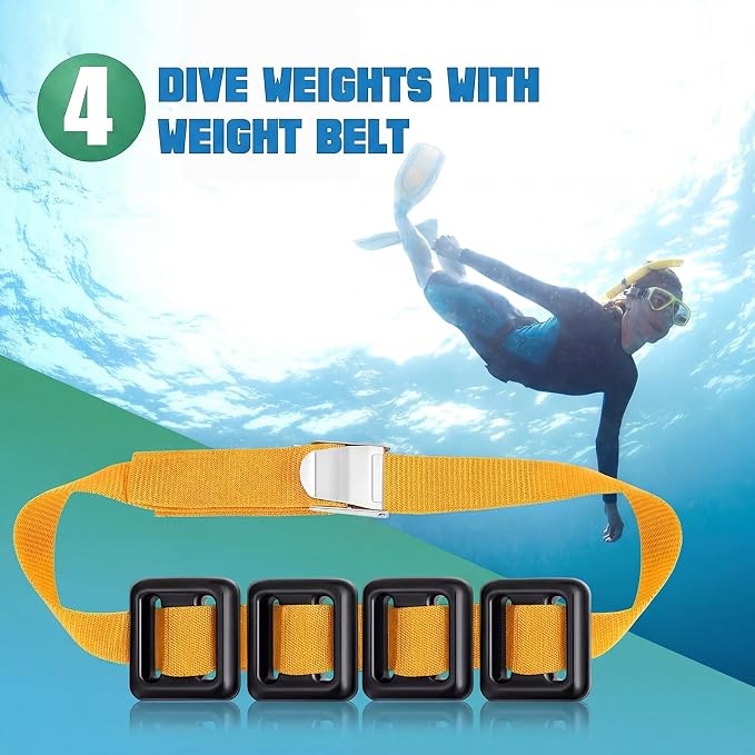 Tellegloww 4 Pcs Dive Weights Belt for Scuba Diving Coated Dive Weights Nylon Dive Belt with Metal Quick Release Buckle for Free Diving Spear Fishing