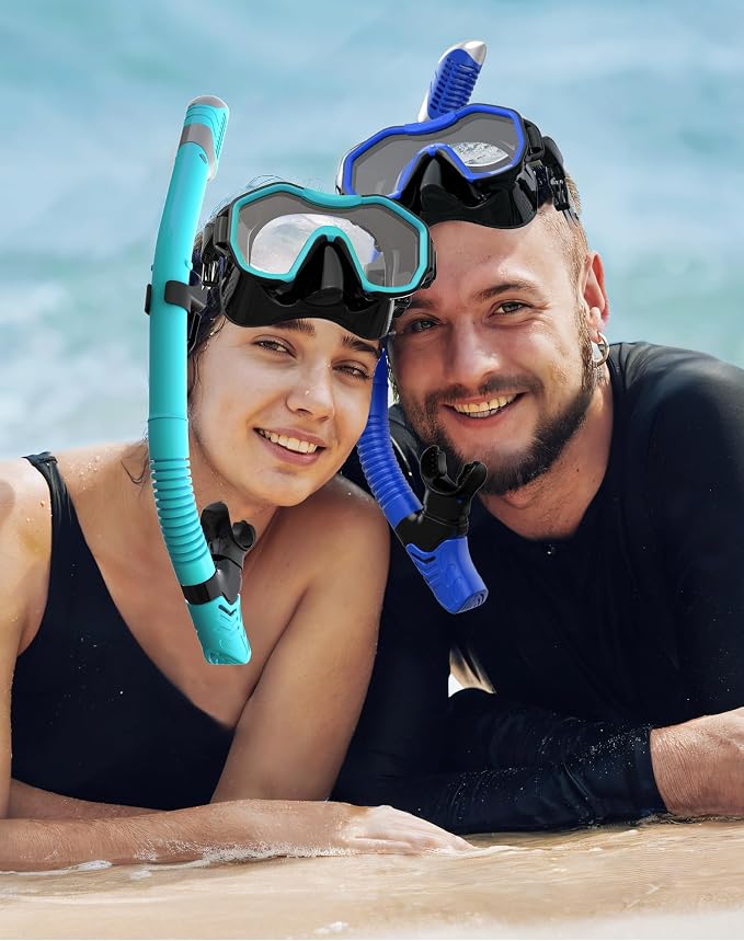 Snorkeling Gear for Adults Kids, Dry-Top Snorkel Set, 180°Panoramic Wide View Diving Mask Breathing Freely Snorkel Mask for Snorkeling Scuba Diving Swimming Travel