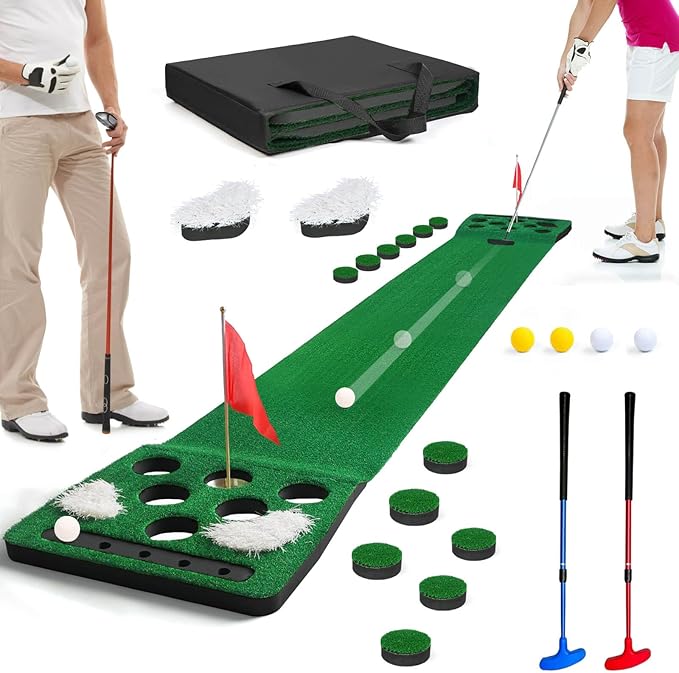 Golf Putting Game Set, Detachable Golf Putting Green Mat with 4 Balls, 2 Cups & Flags, 1 Portable Bag for Indoor & Outdoor Party Game Use
