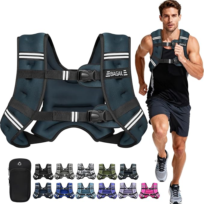 BAGAIL Comfort-Fit Weighted Vest for Woman, Even Weight Distribution, Faster Weight Loss, No-Chafe or Bounce for Walking & Running with Detachable Phone Pouch & Reflective Stripes (Available 5-30lbs)