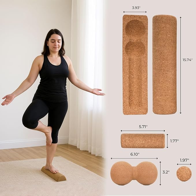 5-in-1 Cork Balance Board Kit - 15.7" Ankle Balance Board with Peanut Massage Ball, Balance Trainer, Foot Strengthener for Full Body Massage | Balance Stability | Improve Mobility | Prevent Falls