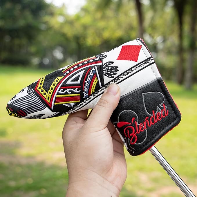 Golf Club Covers Poker Diamond King Driver Cover Fariway Wood Headcover 3 Hybrid Head Covers Blade Putter Cover Mallet Putter Haedcovers with Magnetic Closure for Most Brand